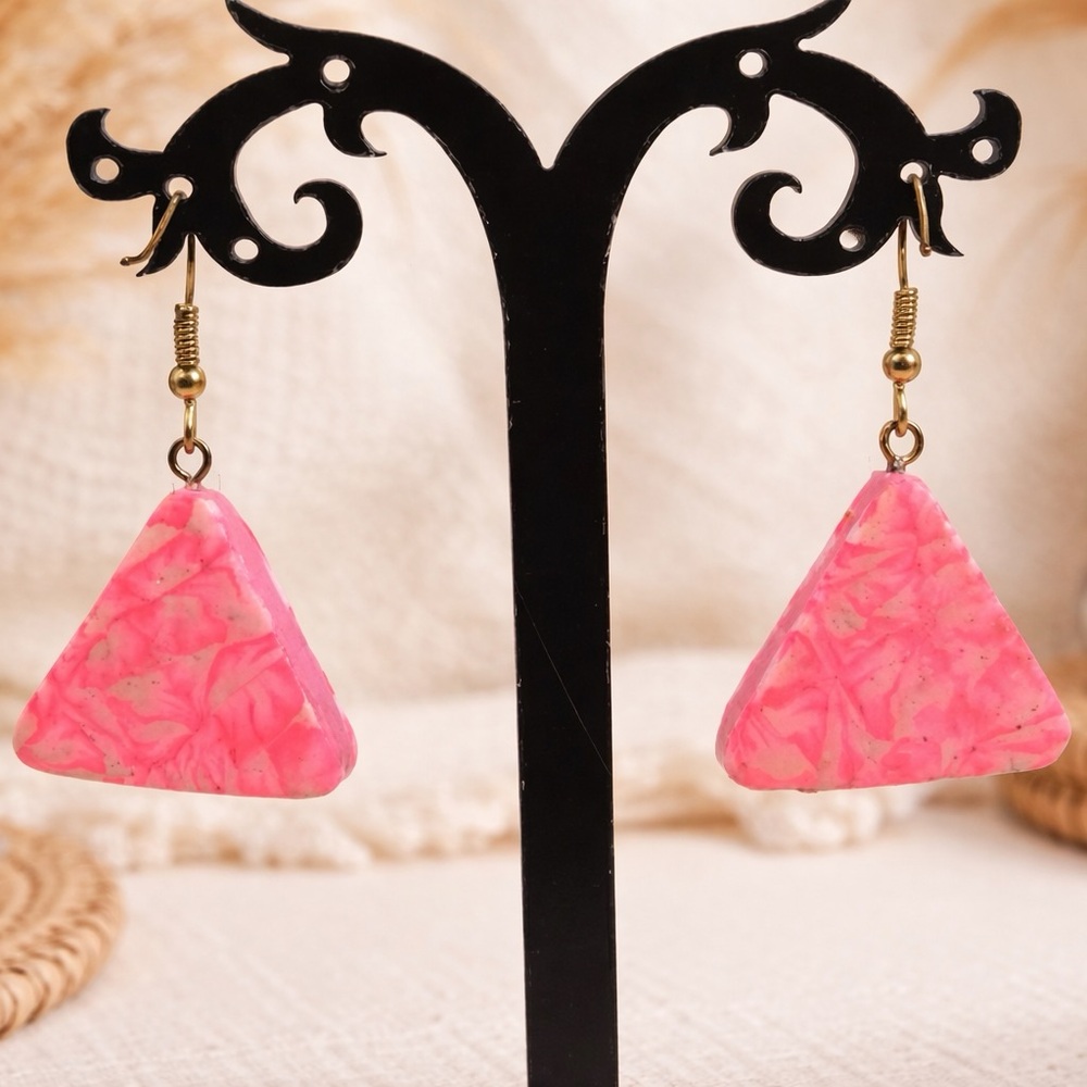 Pink Swirl Power Set – Handmade Polymer Clay Bracelet & Earrings - Picture 4 of 11